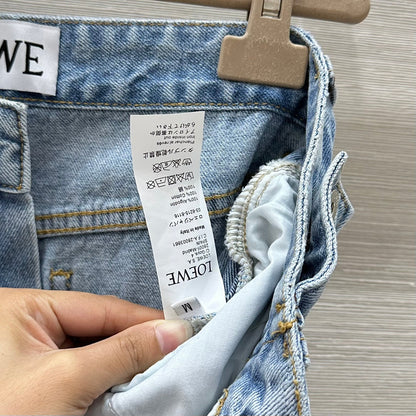25 Pocket Embossed Letter Straight Jeans Blue Cotton