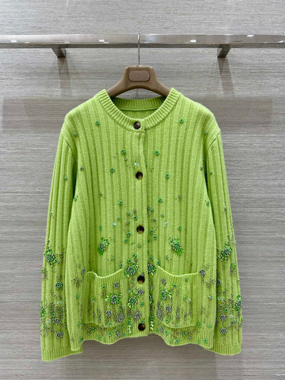 25 new autumn and winter products, heavy beaded embroidered cashmere cardigan