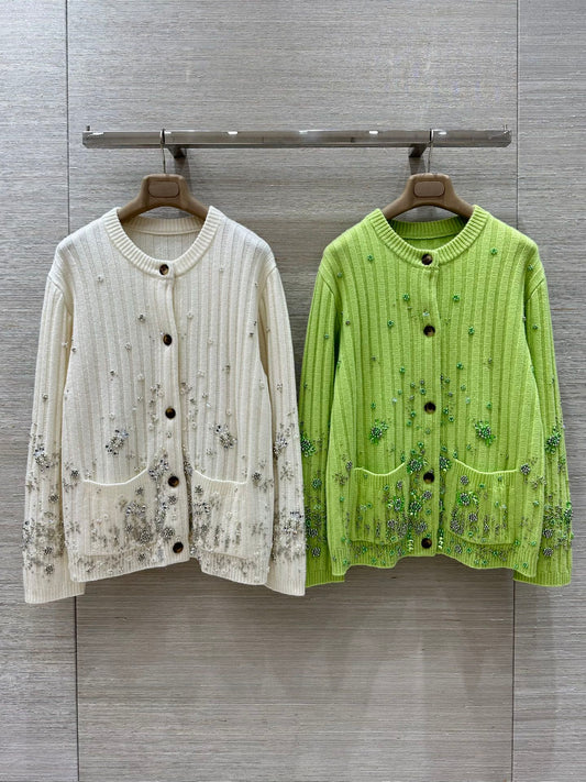 25 new autumn and winter products, heavy beaded embroidered cashmere cardigan