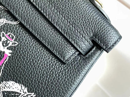 BAG IN BLACK CALFSKIN WITH WHITE STICKER (MADE - TO - ODER)