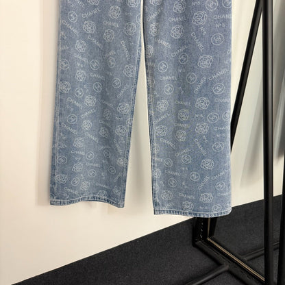 25 Camellia logo letter print high waisted straight leg denim pants