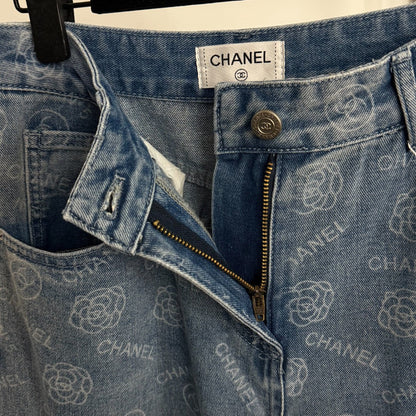 25 Camellia logo letter print high waisted straight leg denim pants