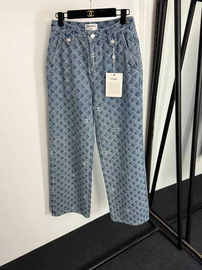 25 New 3D Plaid Printed Denim Trousers
