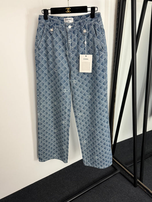 25 New 3D Plaid Printed Denim Trousers