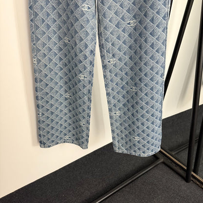 25 New 3D Plaid Printed Denim Trousers