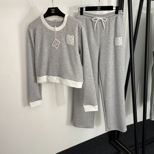 25 New Logo Embroidery Long Sleeve Pullover Sweatshirt + Casual Long Pants Sports Suit