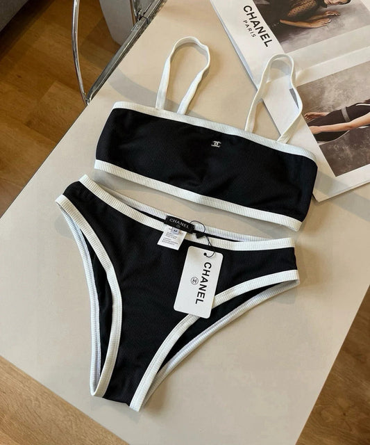 BIKINI SWIMSUIT SET IN BLACK AND WHITE TRIM 633212