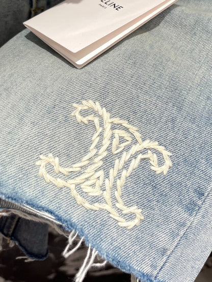 CE 25Ss spring and summer new logo embroidered burlap ripped denim shorts