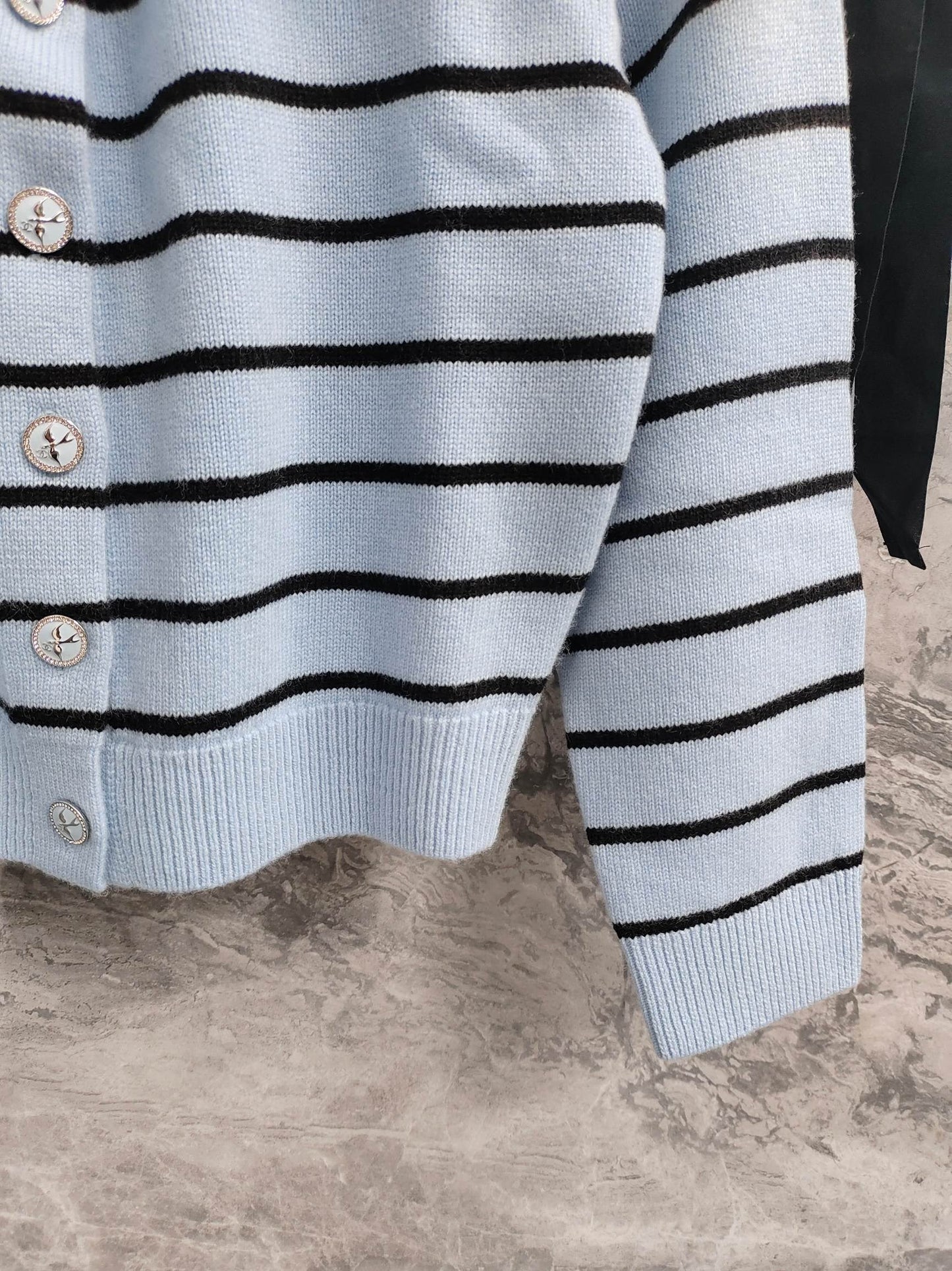 C 25 Cardigan with Swallow Buttons in Light Blue and Black