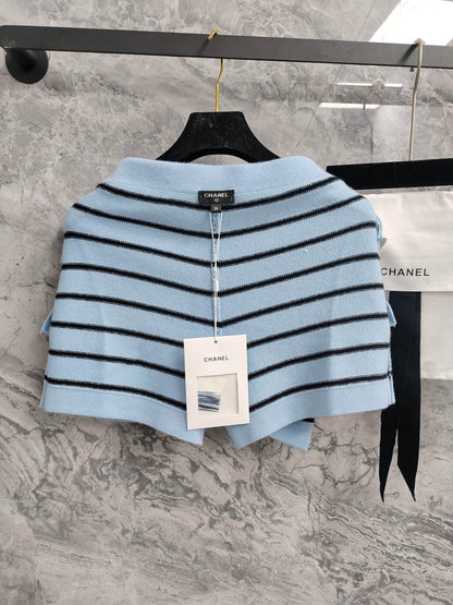 C 25 Light blue and black striped Swallow buttons short skirt