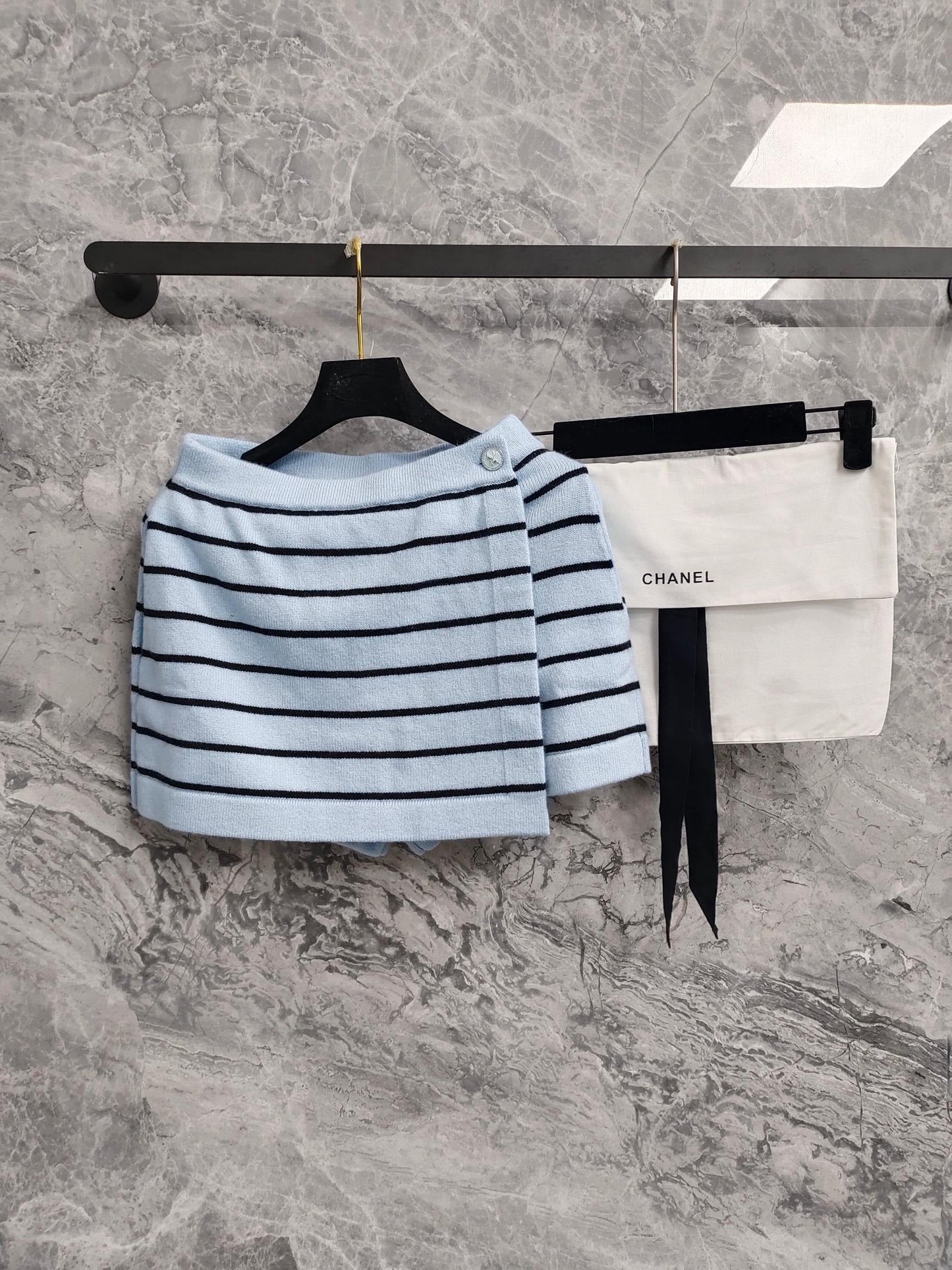 C 25 Light blue and black striped Swallow buttons short skirt