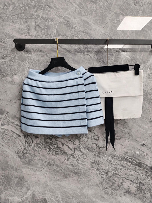 C 25 Light blue and black striped Swallow buttons short skirt