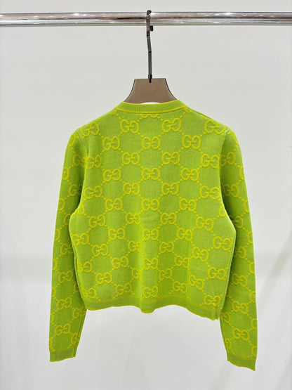 G 24 Early Autumn New round neck color blocking double G jacquard knit cardigan