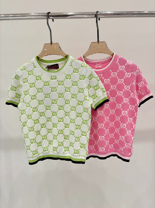 G 25 Early Spring New Appliquéd All-over Print Casual Knit Short Sleeve