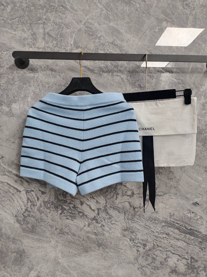 C 25 Light blue and black striped Swallow buttons short skirt