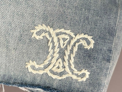 CE 25Ss spring and summer new logo embroidered burlap ripped denim shorts
