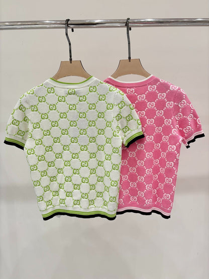 G 25 Early Spring New Appliquéd All-over Print Casual Knit Short Sleeve