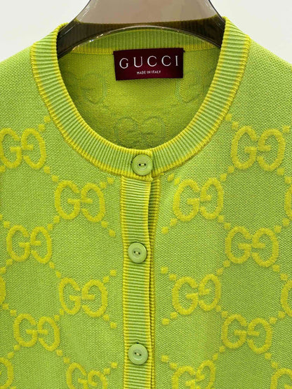 G 24 Early Autumn New round neck color blocking double G jacquard knit cardigan