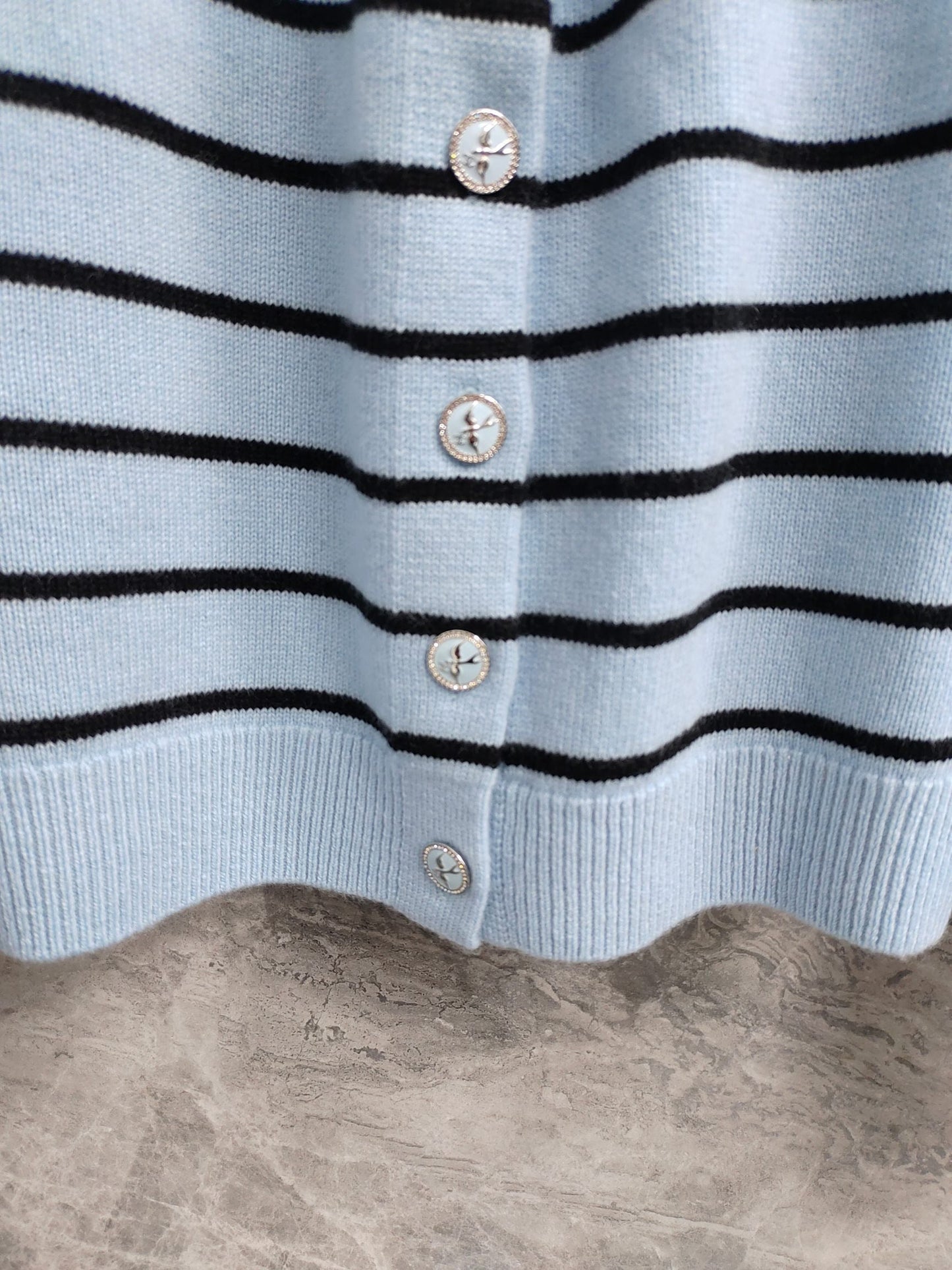 C 25 Cardigan with Swallow Buttons in Light Blue and Black