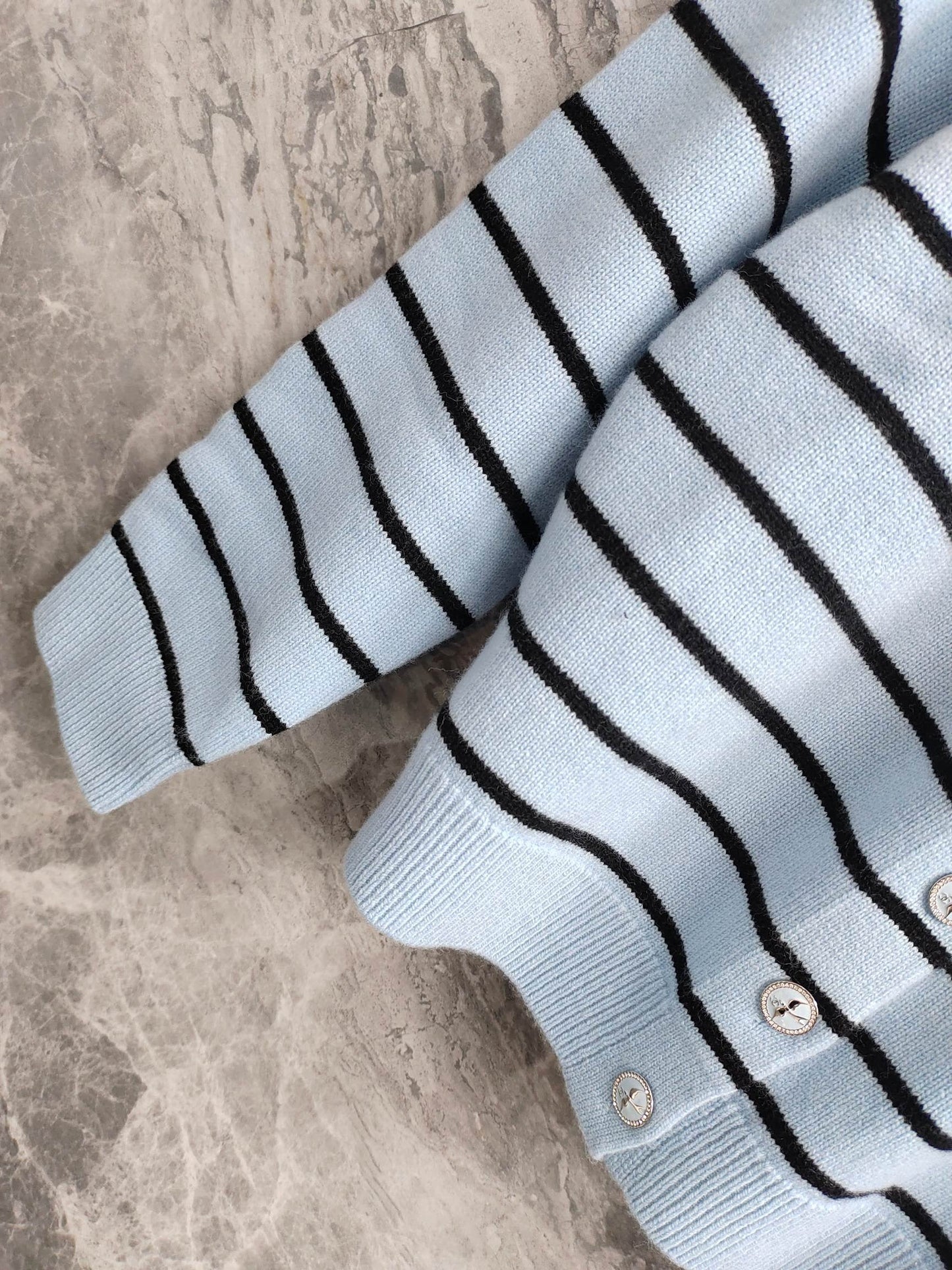 C 25 Cardigan with Swallow Buttons in Light Blue and Black