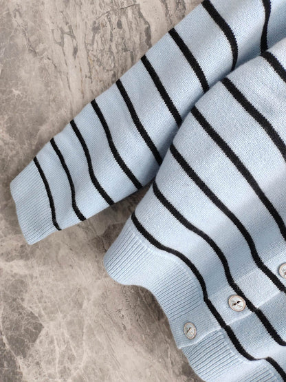 C 25 Cardigan with Swallow Buttons in Light Blue and Black