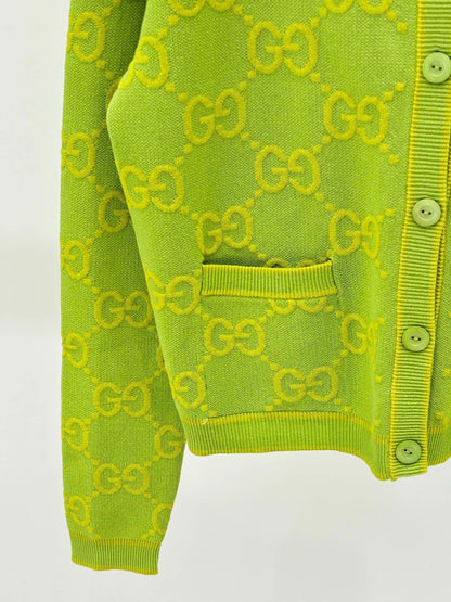 G 24 Early Autumn New round neck color blocking double G jacquard knit cardigan