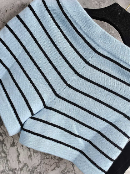 C 25 Light blue and black striped Swallow buttons short skirt