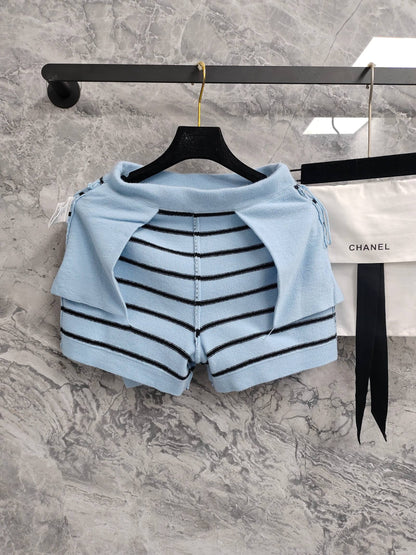 C 25 Light blue and black striped Swallow buttons short skirt