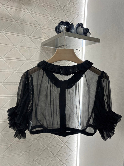 2025 new products Short waist lace see-through top