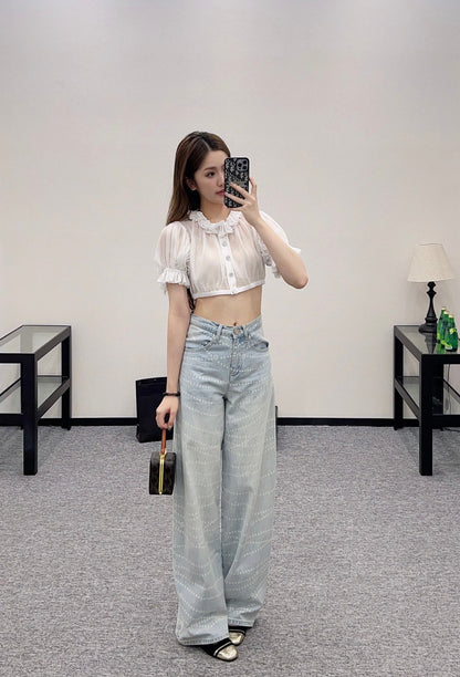2025 new products Short waist lace see-through top