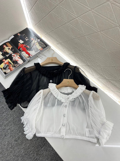 2025 new products Short waist lace see-through top