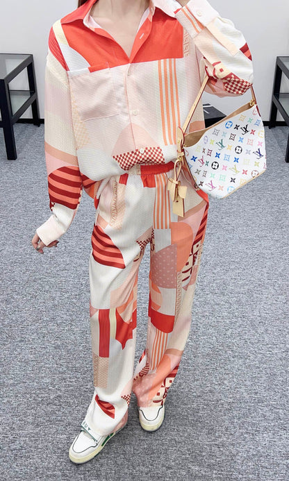 2025 new products are on sale Printed shirt and trousers set