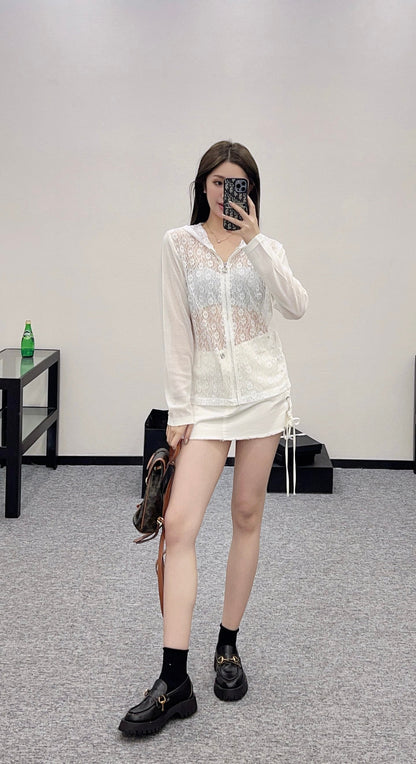 2025 new product Lace hooded cardigan