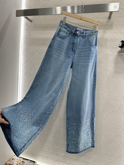 C 2025 new product Heavy sequin jeans