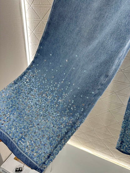 C 2025 new product Heavy sequin jeans