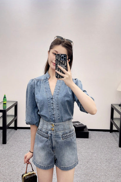 2025 new products Denim top and shorts set