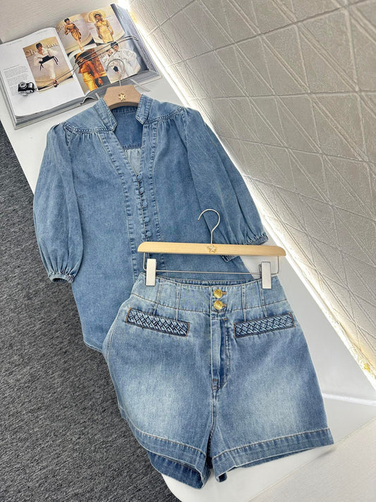 2025 new products Denim top and shorts set