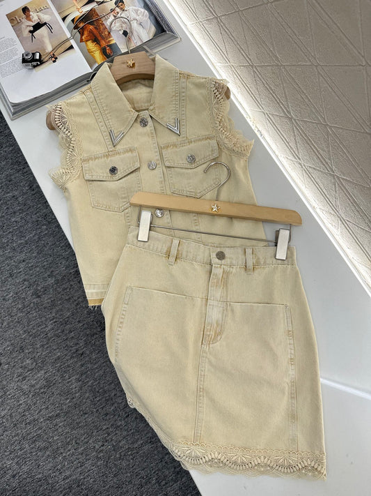 2025 new product Denim lace suit