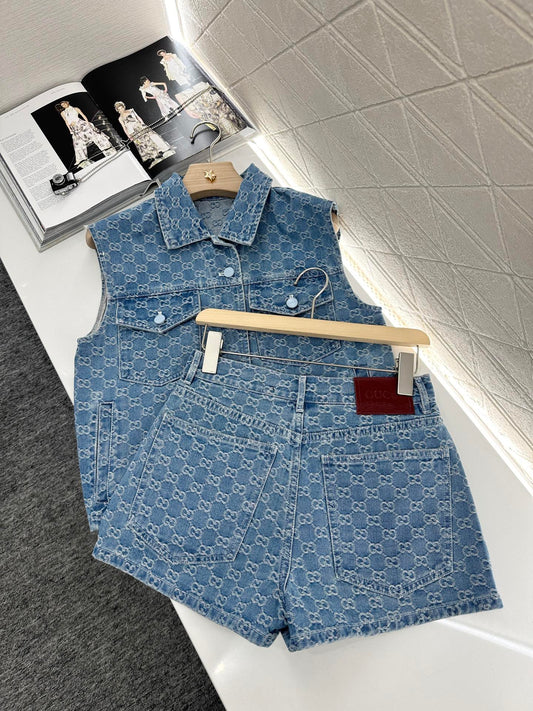 New Arrival Denim vest and shorts set