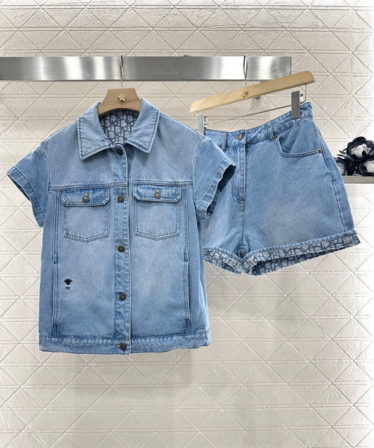 2025 new product Denim jacket and shorts set