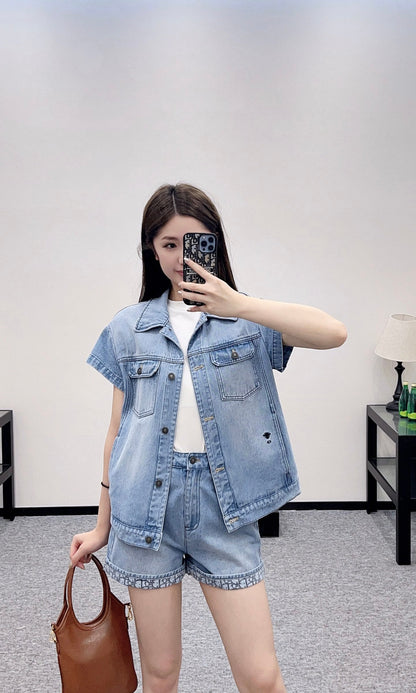 2025 new product Denim jacket and shorts set