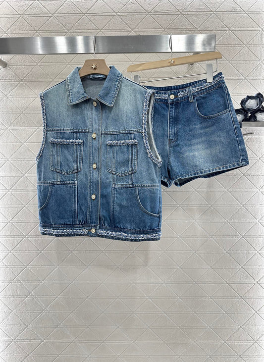 2025 new product Denim vest shorts set