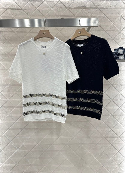 2025 new product Embroidered knitted short sleeves