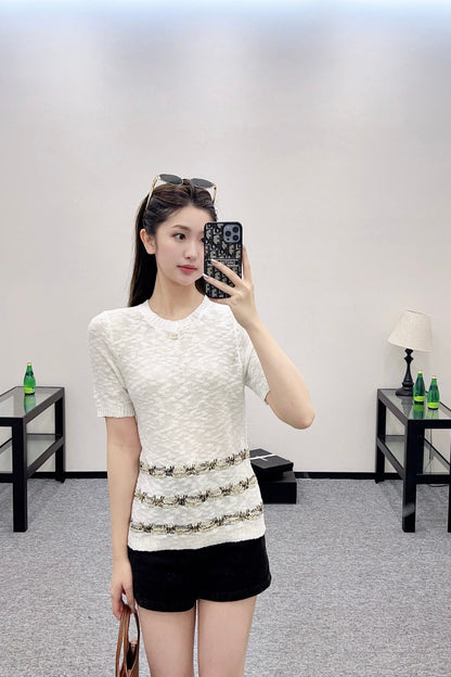 2025 new product Embroidered knitted short sleeves