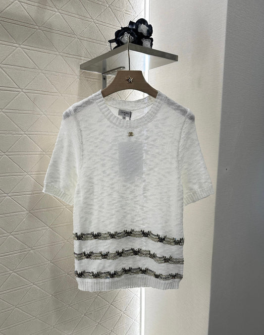 2025 new product Embroidered knitted short sleeves