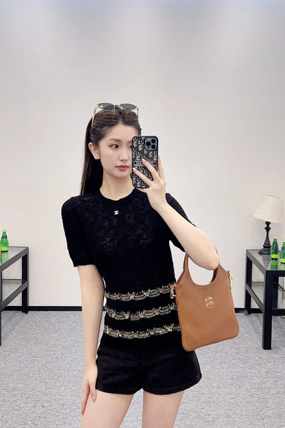 2025 new product Embroidered knitted short sleeves
