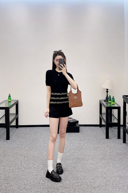 2025 new product Embroidered knitted short sleeves