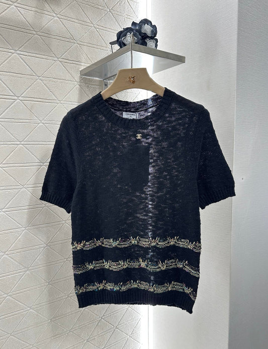 2025 new product Embroidered knitted short sleeves