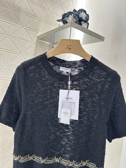2025 new product Embroidered knitted short sleeves