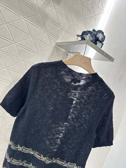 2025 new product Embroidered knitted short sleeves